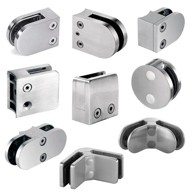 9 stainless steel glass clamps.