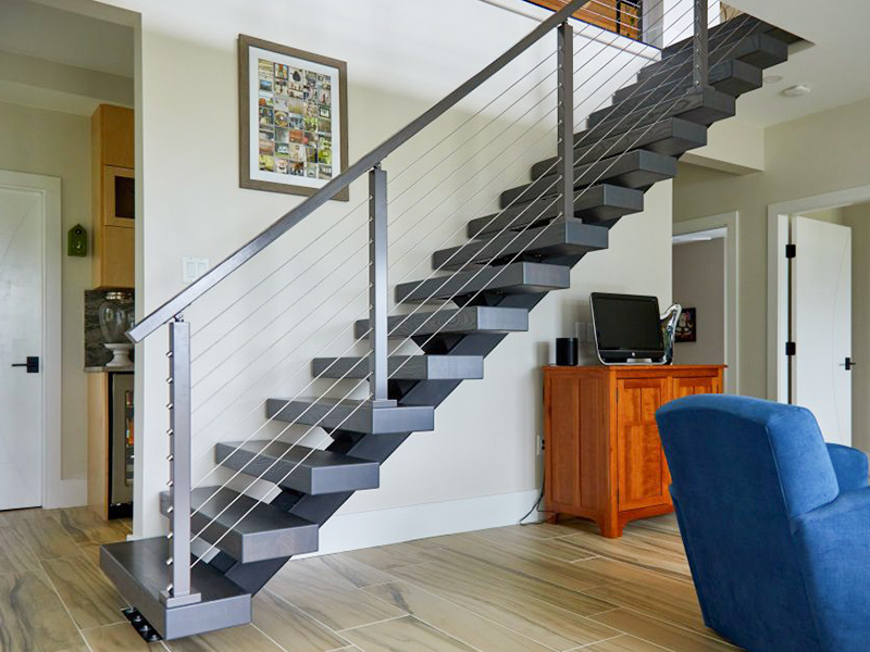 Stainless steel cable handrail staircase.