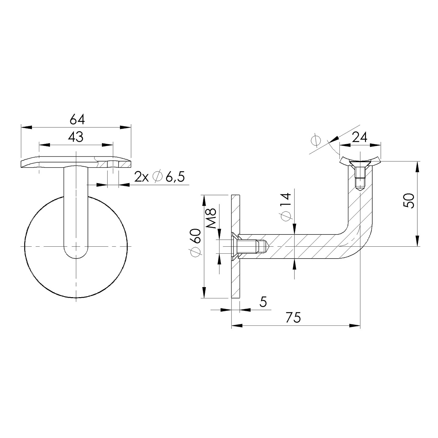 304 316 Stainless Steel Handrail Bracket