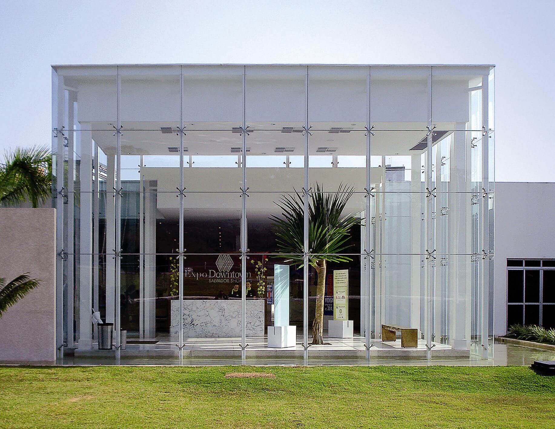 Glass house with stainless steel spider claw curtain wall.